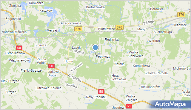 mapa Petrykozy, Petrykozy gmina Żabia Wola na mapie Targeo